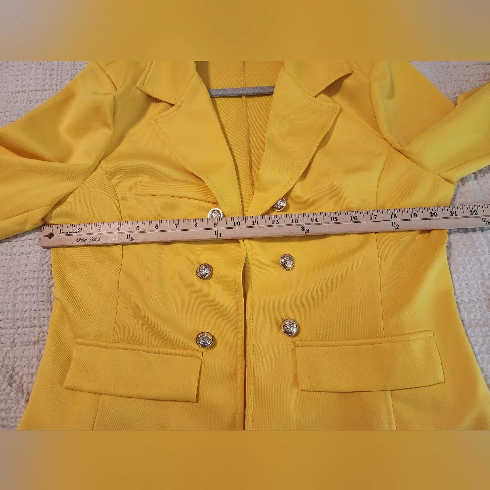 Women's Sunshine Yellow Double-Breasted Open Front Blazer Unlined 1X Brights - Picture 10 of 11